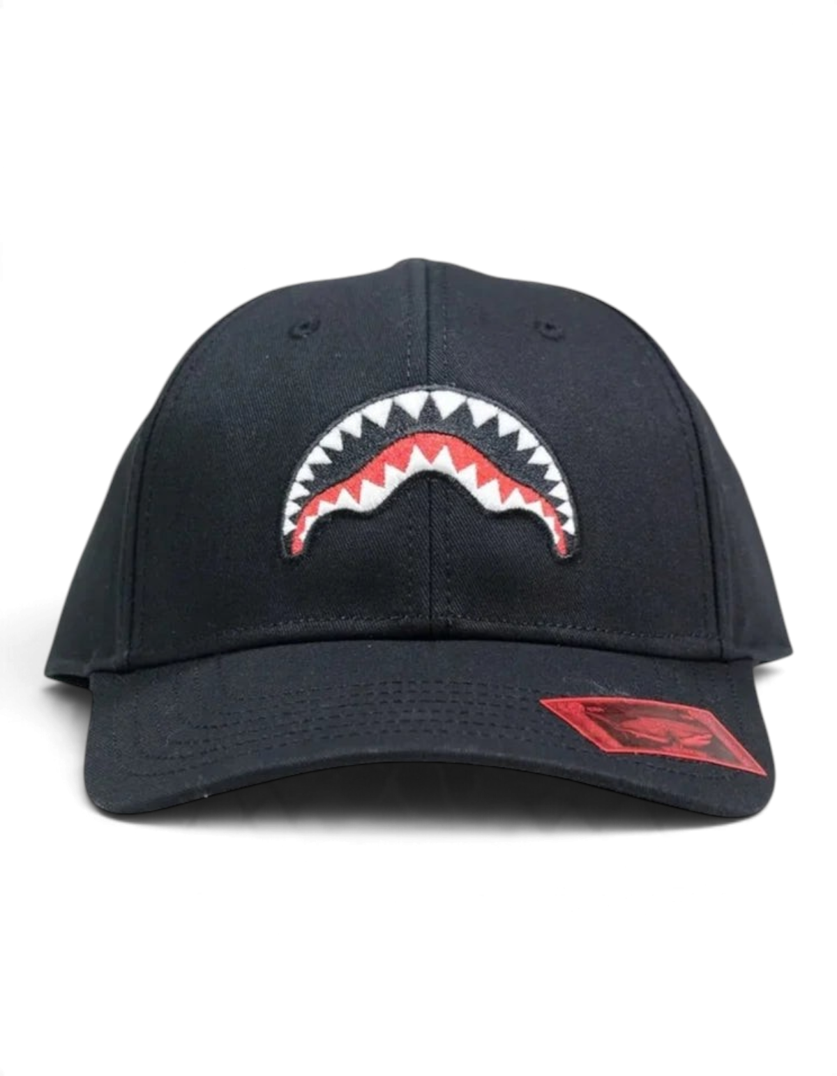 Cappellino DevidLabel Sprayground Shark nero in cotone con iconica grafica a denti di squalo ricamata sul davanti
