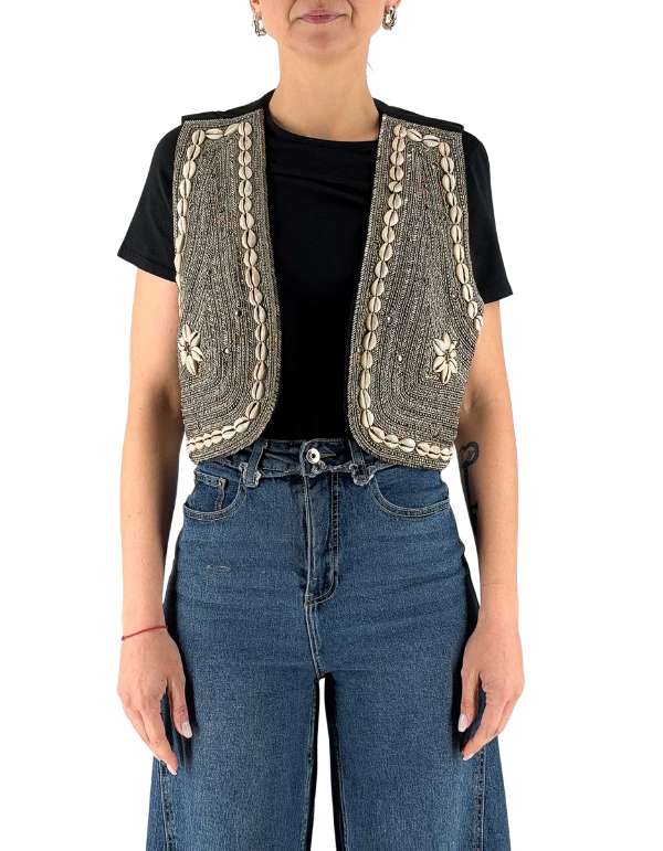 Gilet In Cotone Con Applicazioni Hand-Made