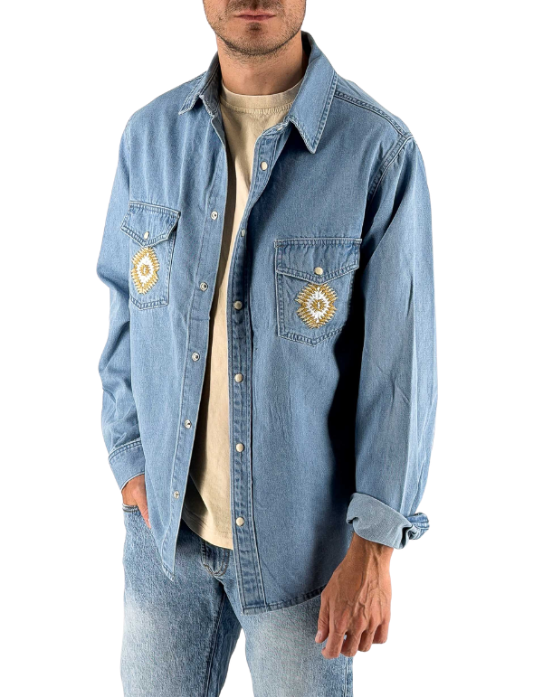 Camicia Texana Con Ricamo Etnico Su Tasche