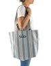 Borsa tote essential beach in cotone a righe bianche e azzurre