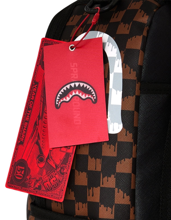 Zaino Brown And Cream Drip Check Shark Backpack