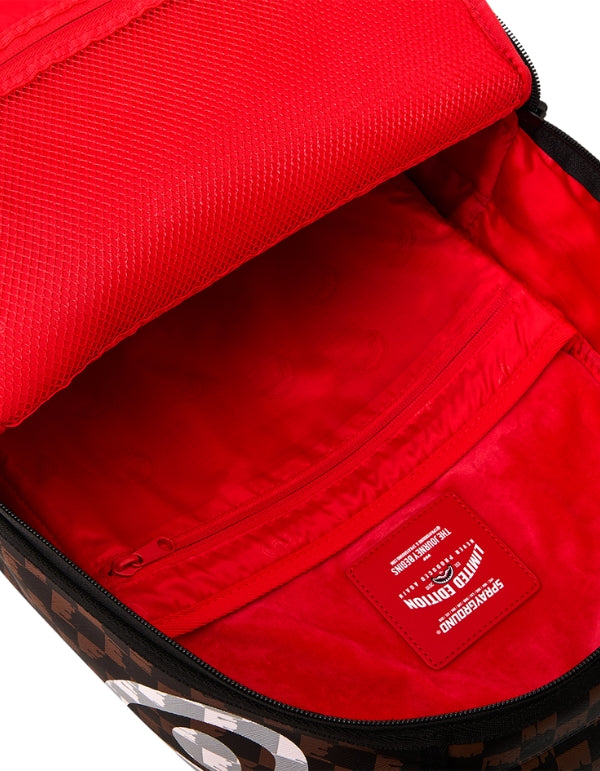 Zaino Brown And Cream Drip Check Shark Backpack