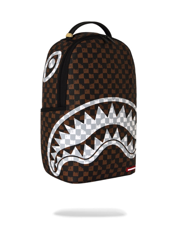 Zaino Brown And Cream Drip Check Shark Backpack
