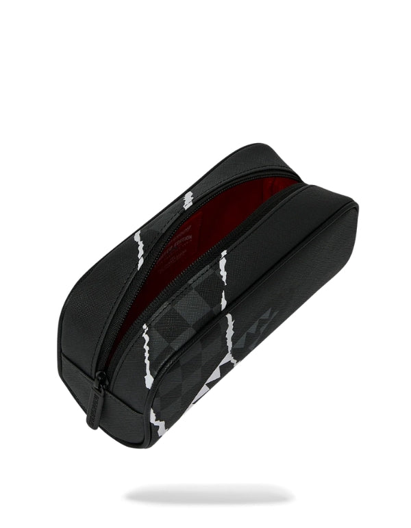 Center Rip Revealing Gray Check Pouch