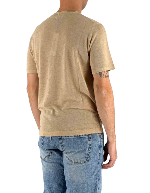 T-Shirt Uomo Girocollo in Lino e Viscosa Sabbia