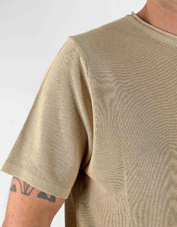 T-Shirt Uomo Girocollo in Lino e Viscosa Sabbia