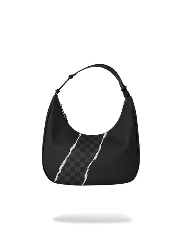 Center Rip Revealing Gray Check Handbag