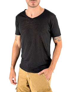 Granada – T – Shirt in Puro Lino Premium Nero – Devid Label