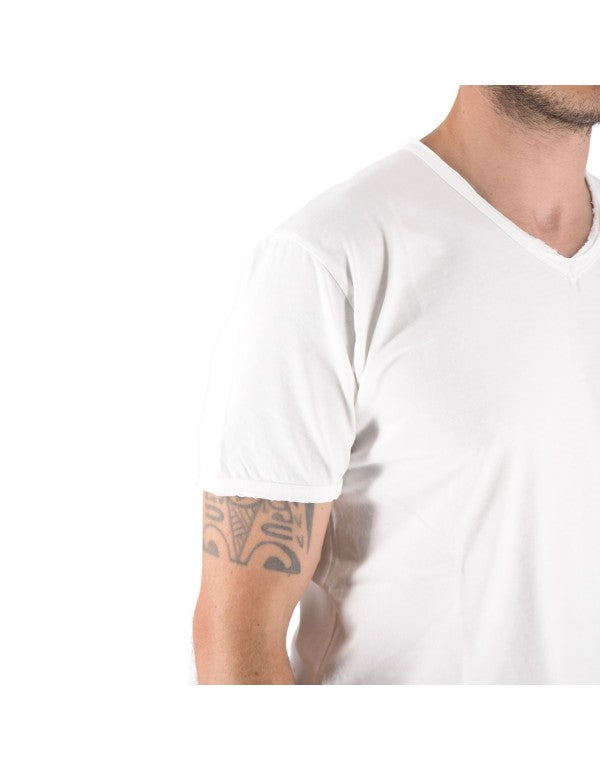T-Shirt 100% Cotone Scollo A V Bianco Mosca