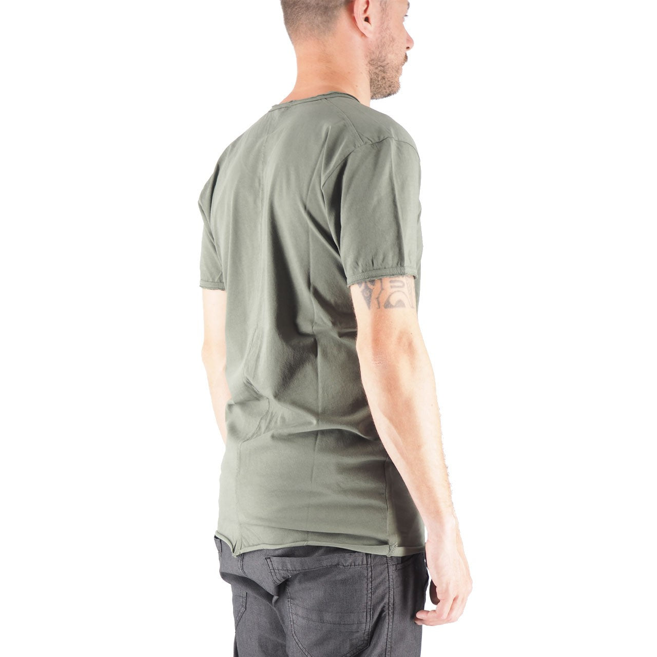 T-Shirt 100% Cotone Scollo A V Verde Mosca