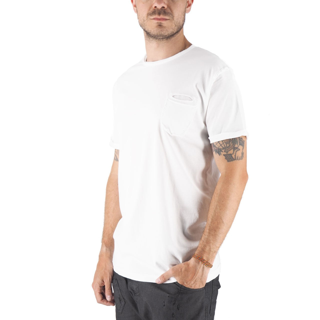 T-Shirt Girocollo 100% Cotone Con Taschino Shiro