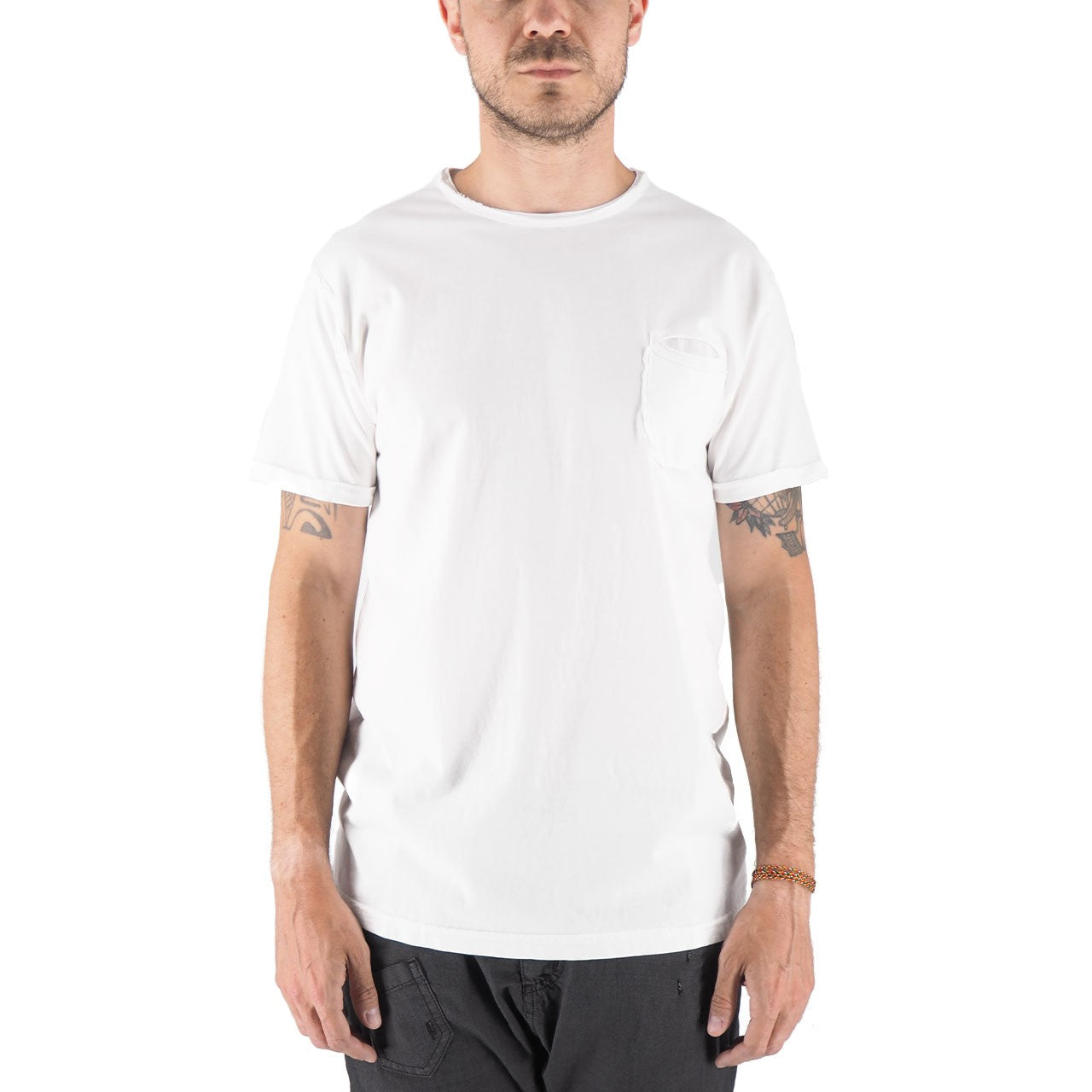T-Shirt Girocollo 100% Cotone Con Taschino Shiro