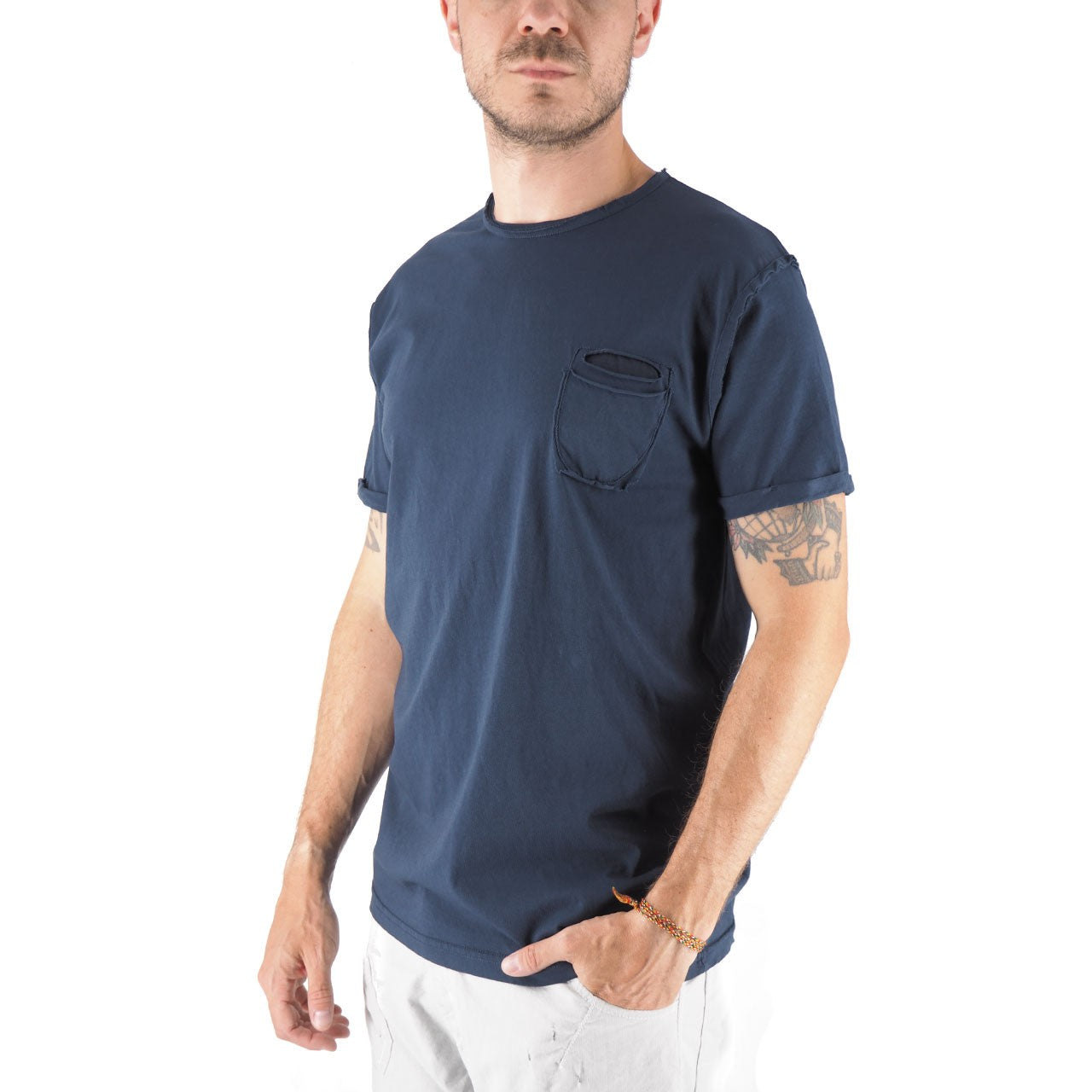 T-Shirt Girocollo 100% Cotone Con Taschino Shiro