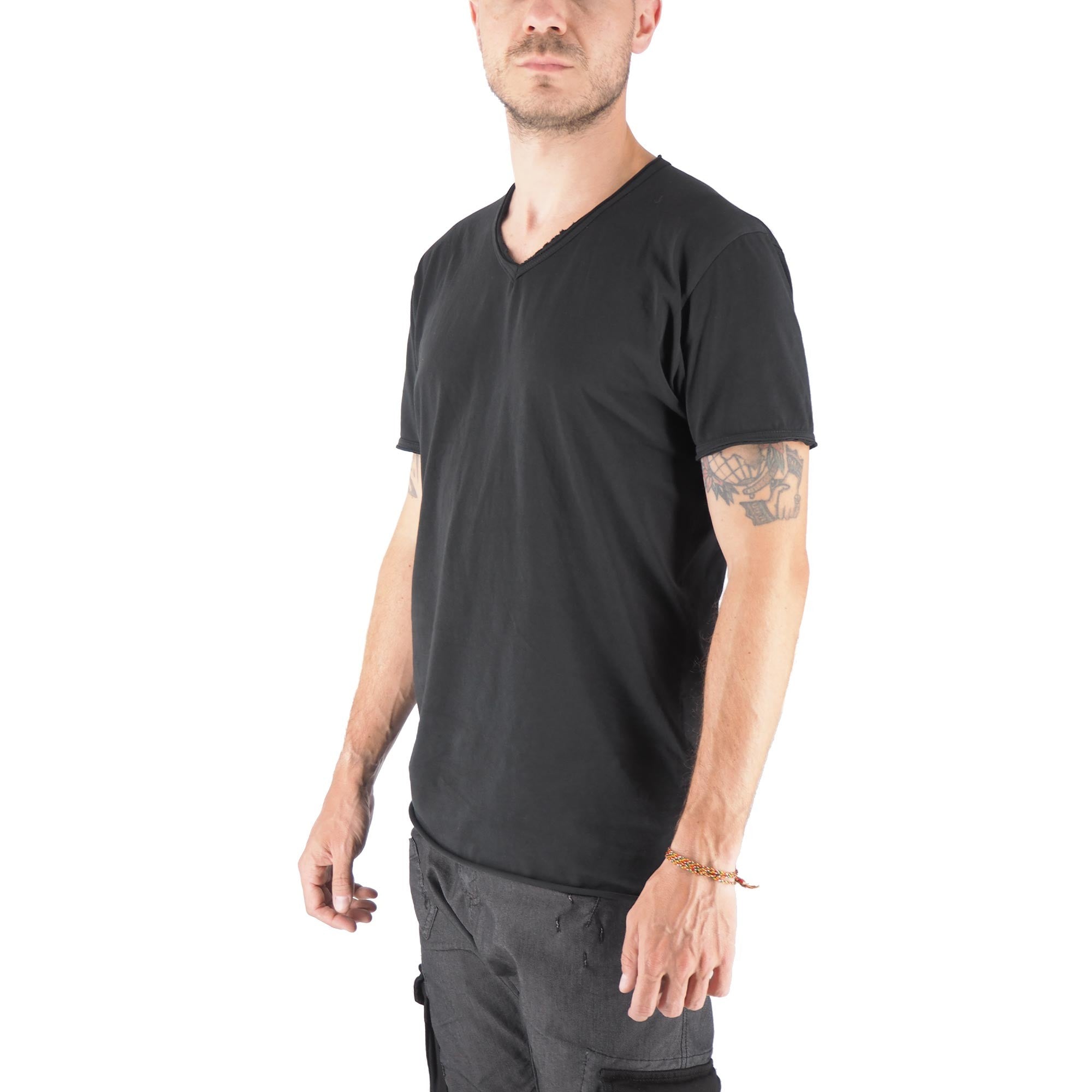 T-Shirt 100% Cotone Scollo A V Nero Mosca