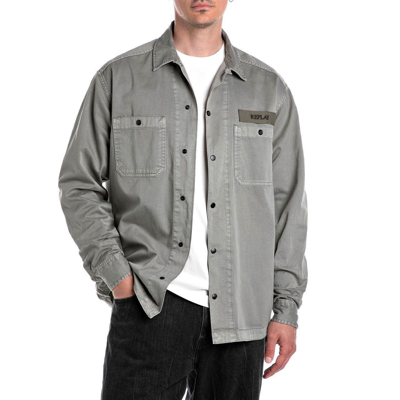 Relaxed Fit Gray Military Shirt