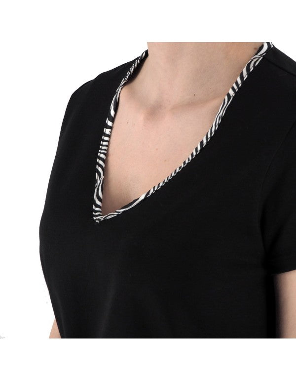 T-Shirt V Collar Zebra Black