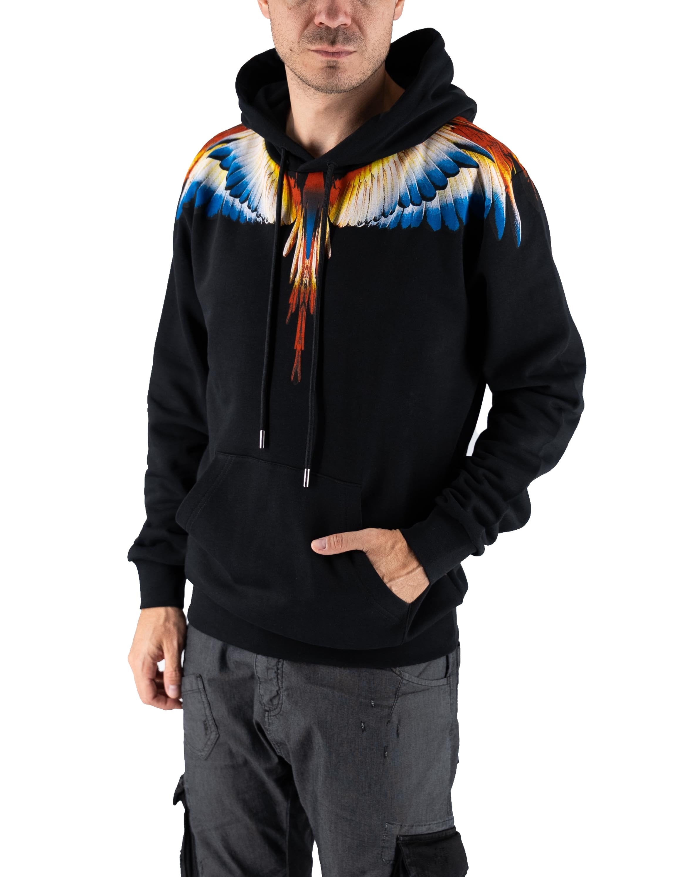 Felpa Con Cappuccio Piume Man Nero/black