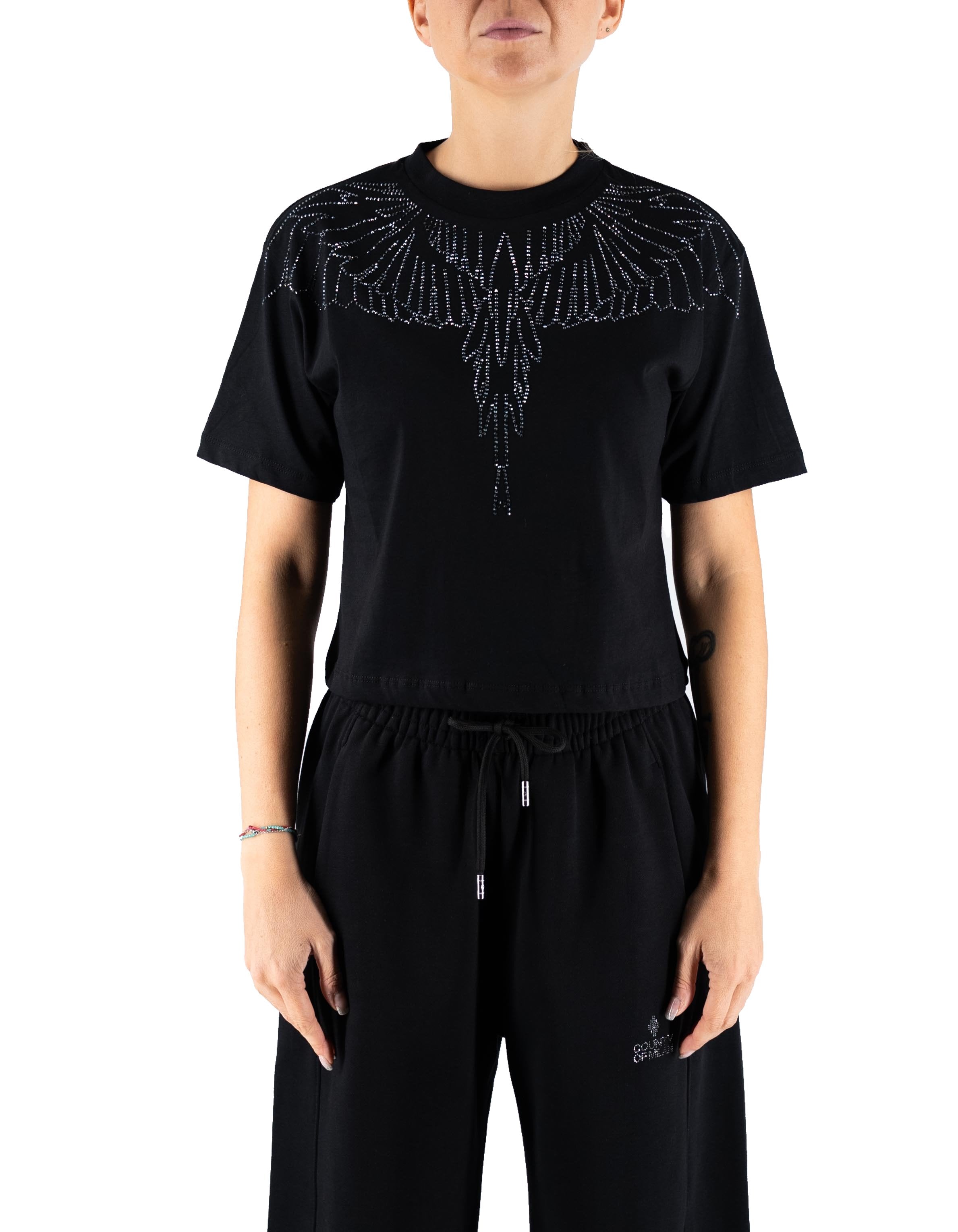 T-shirt In Jersey Piume Glitter Nero