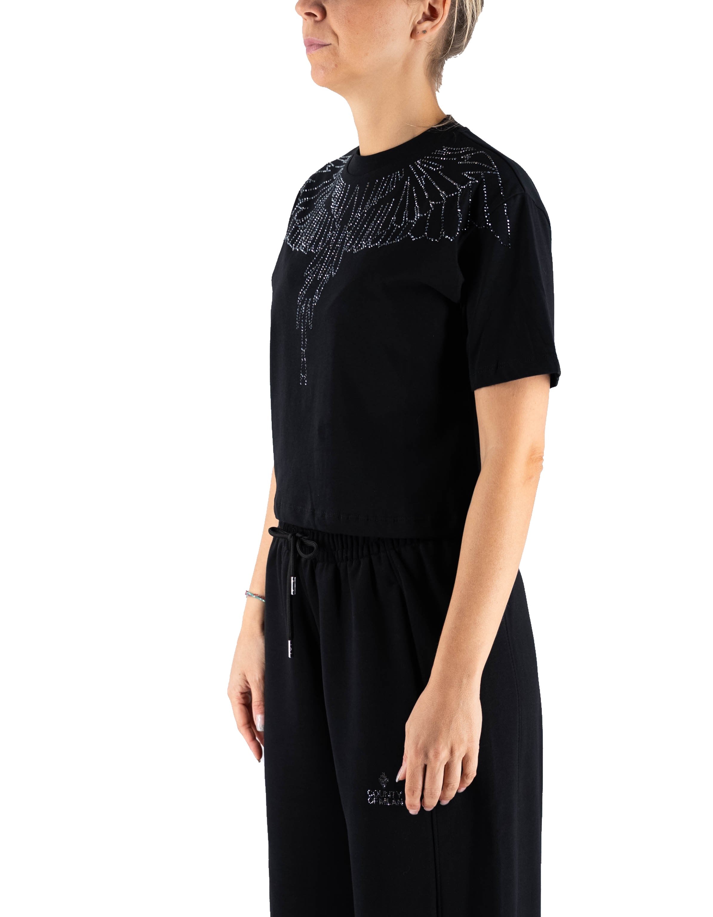 T-shirt In Jersey Piume Glitter Nero