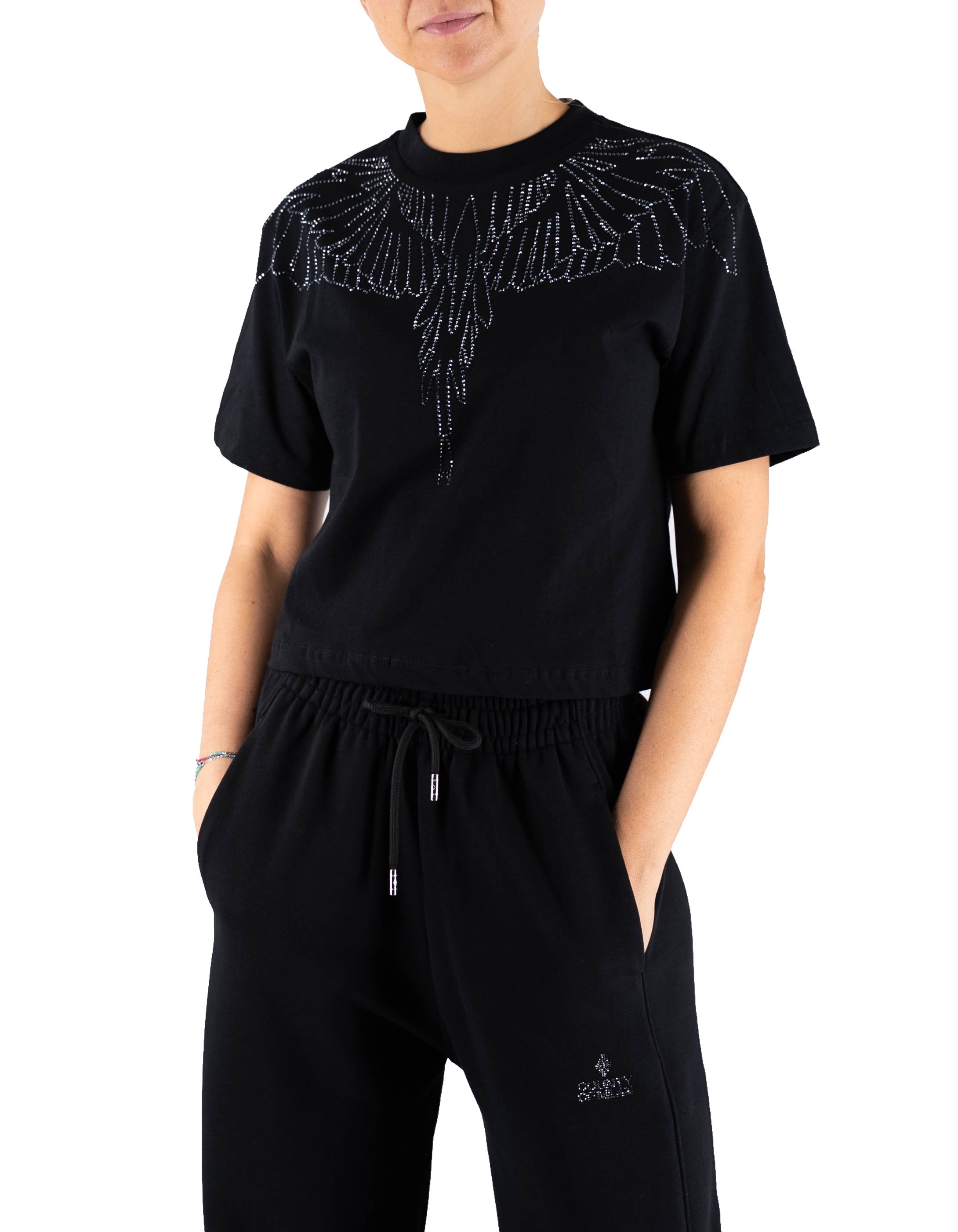 T-shirt In Jersey Piume Glitter Nero