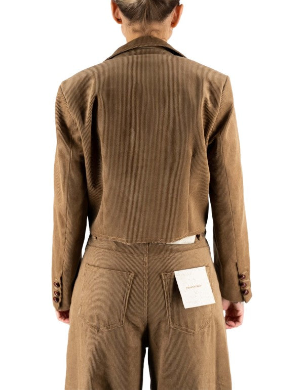 Corduroy Croped Blazer Cognac