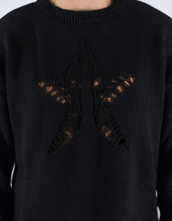 Black Sweater With Star Hole Nero