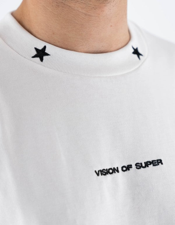 Offwhite Tee With Embroidered Stars On The Neck And Patch On Back Off White