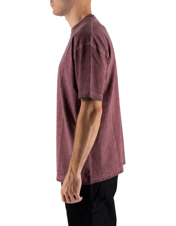 Stone Wash Red Tee With Embroidered Hearth On The Neck And Patch On Back Stone Wash