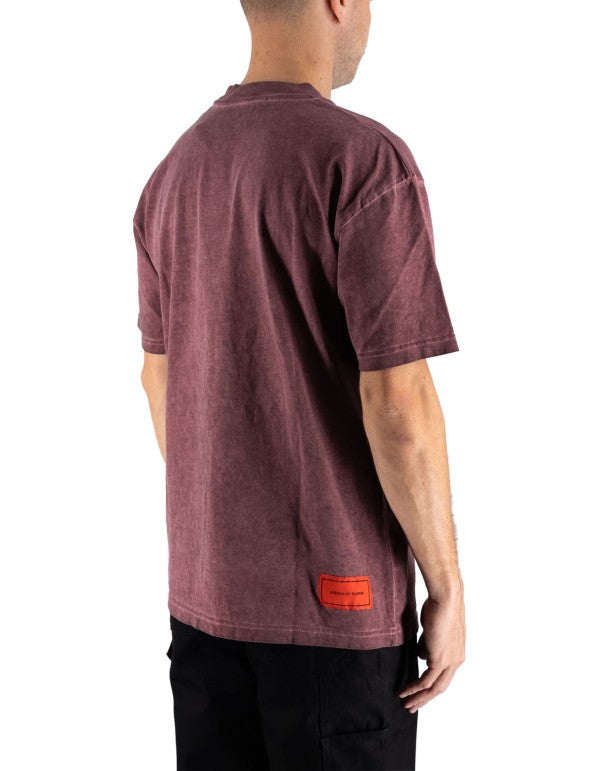 Stone Wash Red Tee With Embroidered Hearth On The Neck And Patch On Back Stone Wash