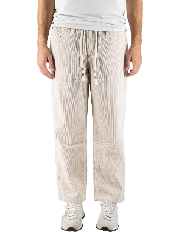 Cream Velvet Trousers with Elastic Waist