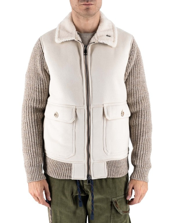 Suede Jacket with Knitted Sleeves