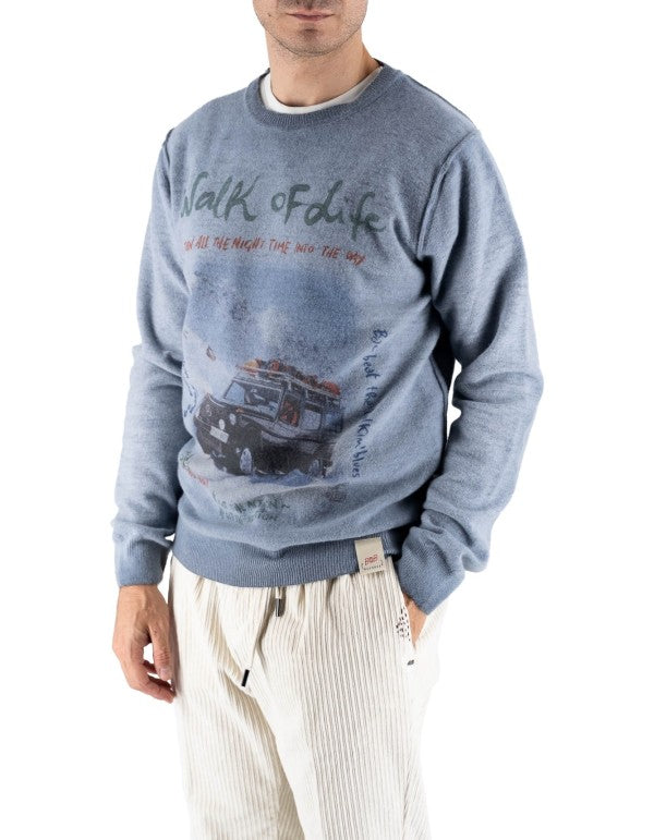 Reversible Printed Crew Neck Sweater