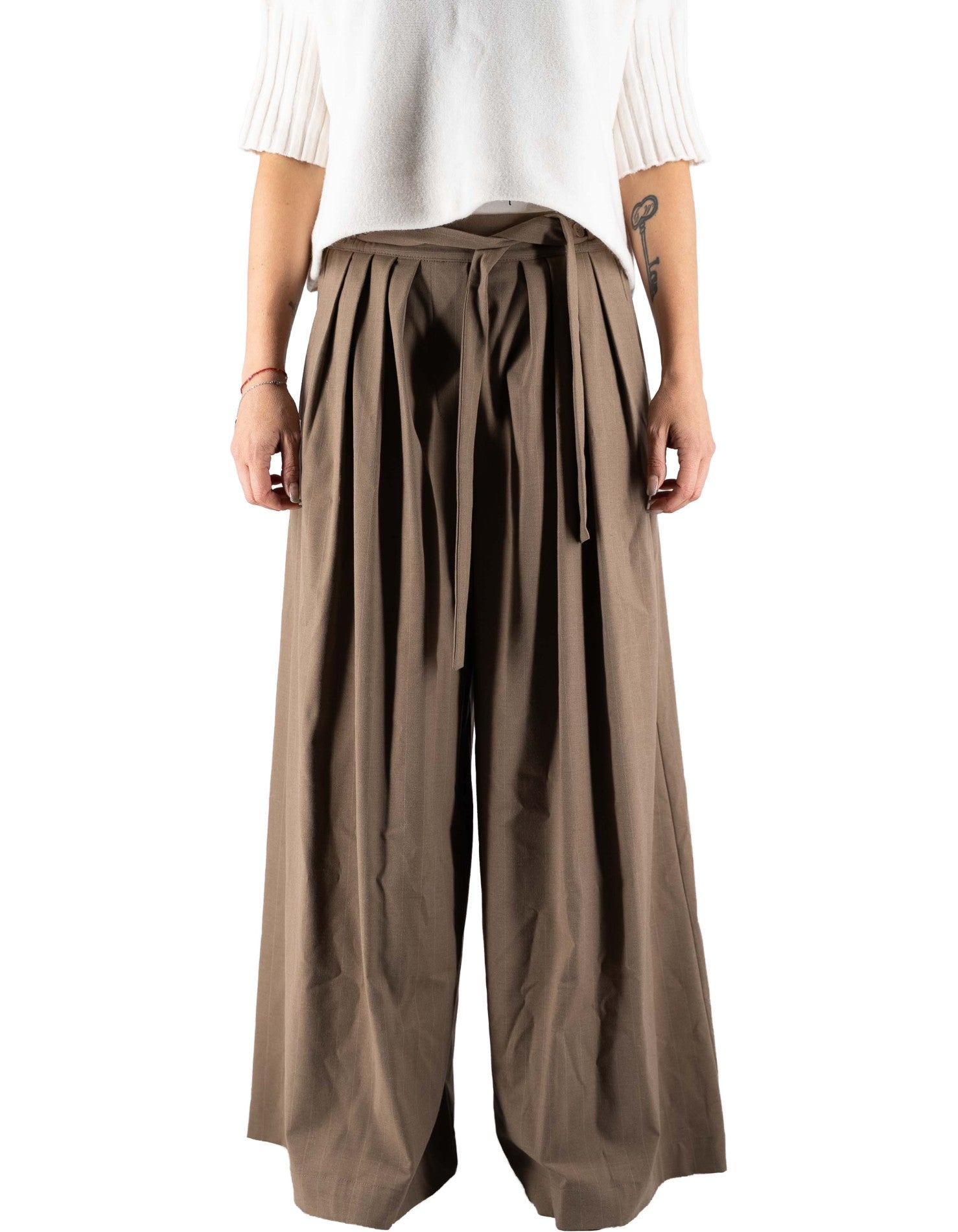 Cappuccino Pinstriped Palazzo Trousers