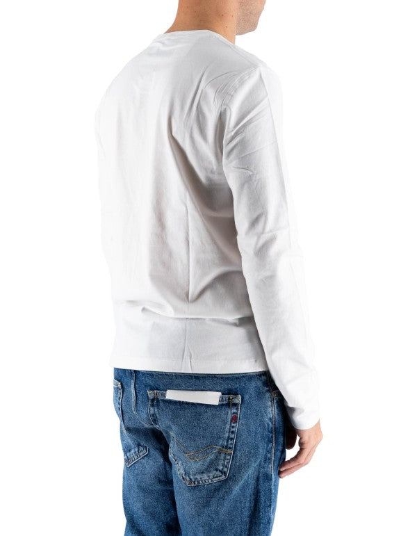 Ralph Lauren Men's White Long Sleeve T-Shirt with Blue Embroidered Logo