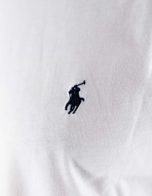 Ralph Lauren Men's White Long Sleeve T-Shirt with Blue Embroidered Logo