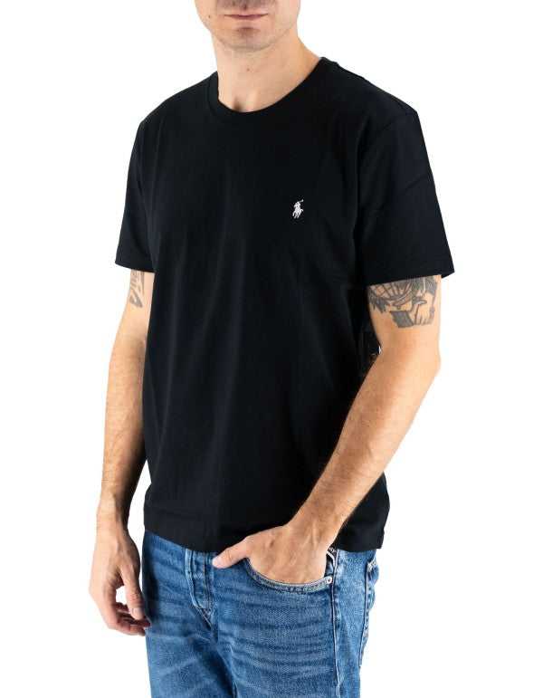 Ralph Lauren Men's Black Short-Sleeve T-Shirt with White Embroidered Logo