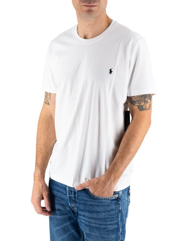 Ralph Lauren Men's White Short-Sleeve T-Shirt with Blue Embroidered Logo