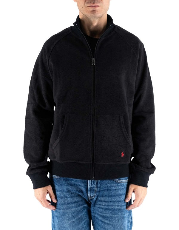 Felpa Uomo Ralph Lauren Full Zip Nera con Logo Ricamato Rosso