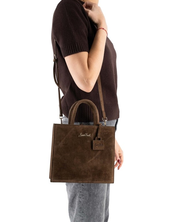 Brown Suede Midi Shop Bag