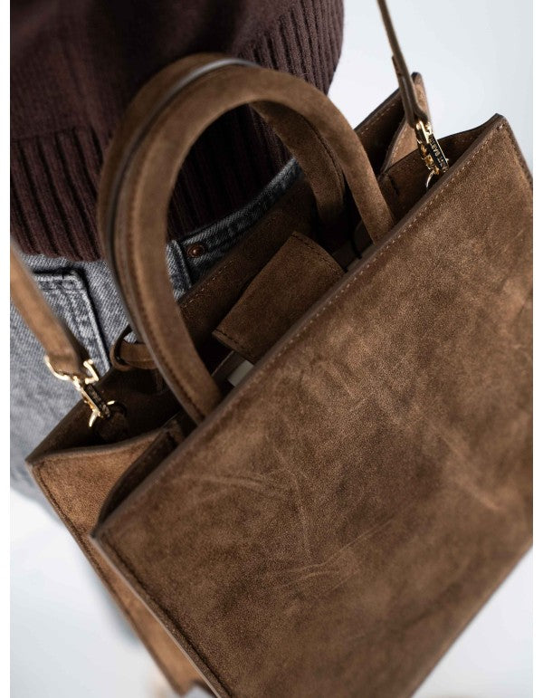 Brown Suede Midi Shop Bag