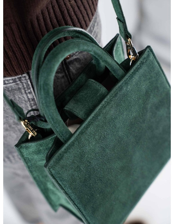 Green Suede Mini Shop Bag