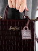 Mini Shop Bag in Burgundy Crocodile Print Leather