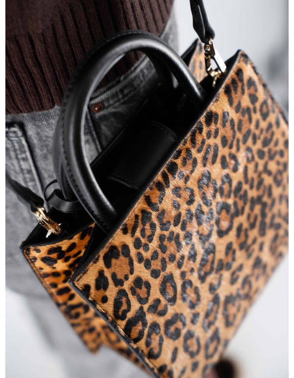 Mini Shop Bag in Pony Skin with Animal Print Leo