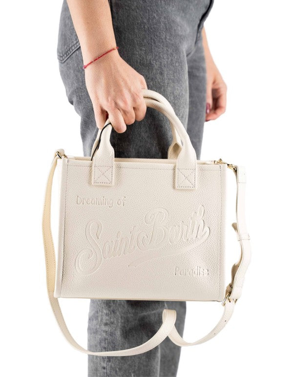 White Hammered Leather Midi Vanity Bag