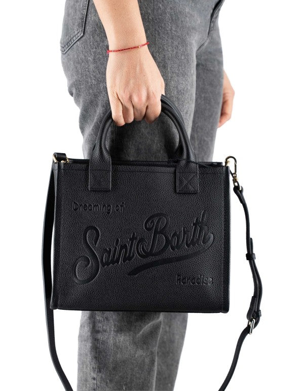 Black Hammered Leather Midi Vanity Bag