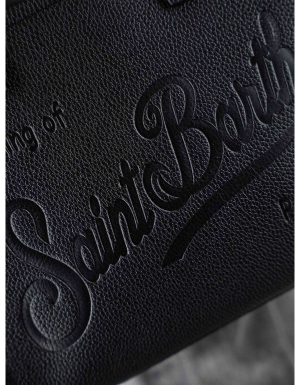 Black Hammered Leather Midi Vanity Bag