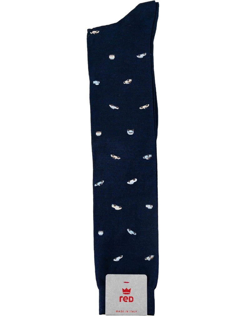 Men's Long Socks with Fast Car Print and Bluette