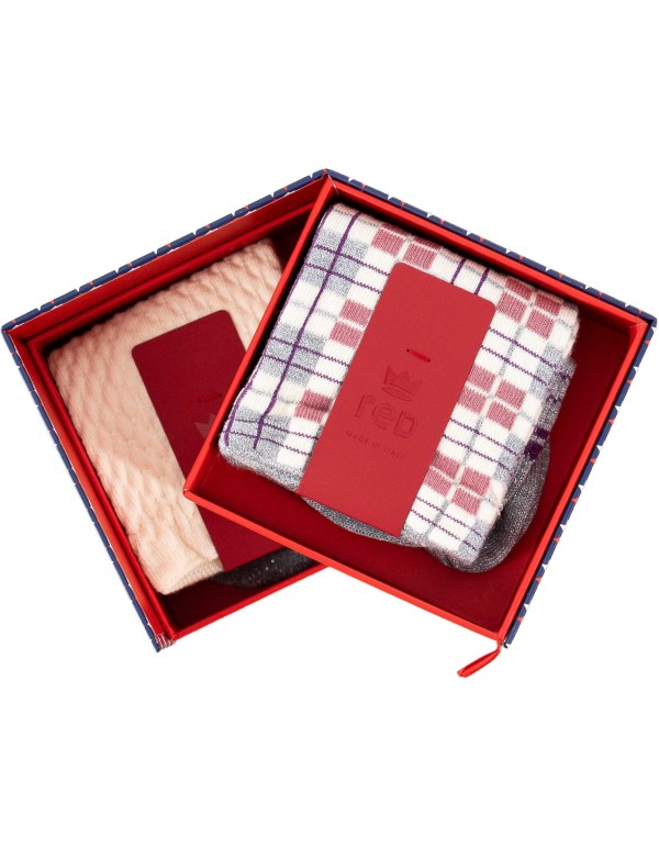 Kit Calze Donna Tartan + Goffrato Latte