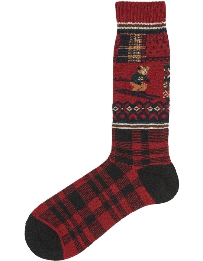 Holiday Bear Sock - Single Red