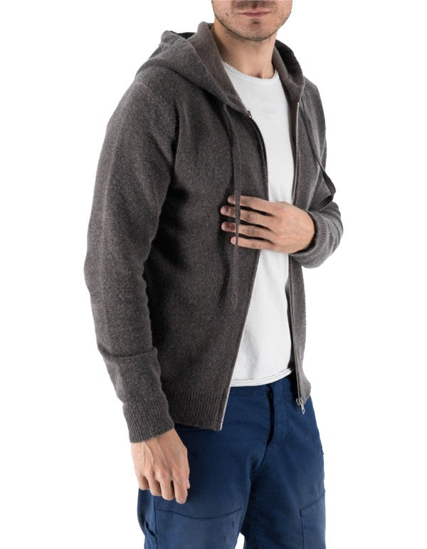 Goteborg Zip-Up Hoodie in Wool and Cashmere Dark Brown